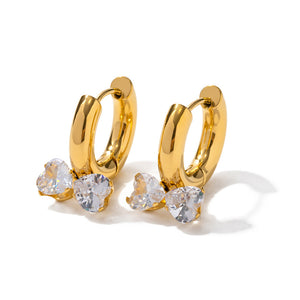18K Gold Diamond Double Heart Bow Earrings for Women - Argesteel