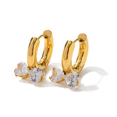 Fashion Novel 18K Gold Double Heart Bow Knot Earrings with Diamonds