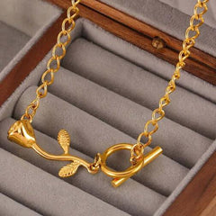 Bloom Rose 18K Gold Rose Pendant Necklace - Light Luxury Hollow Design - Argesteel