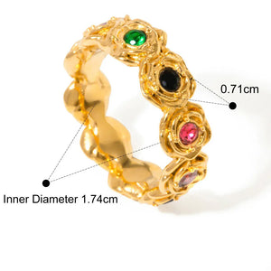 Timeless Bloom β 18K Gold Elegant Retro Rose Ring with Round Gemstone