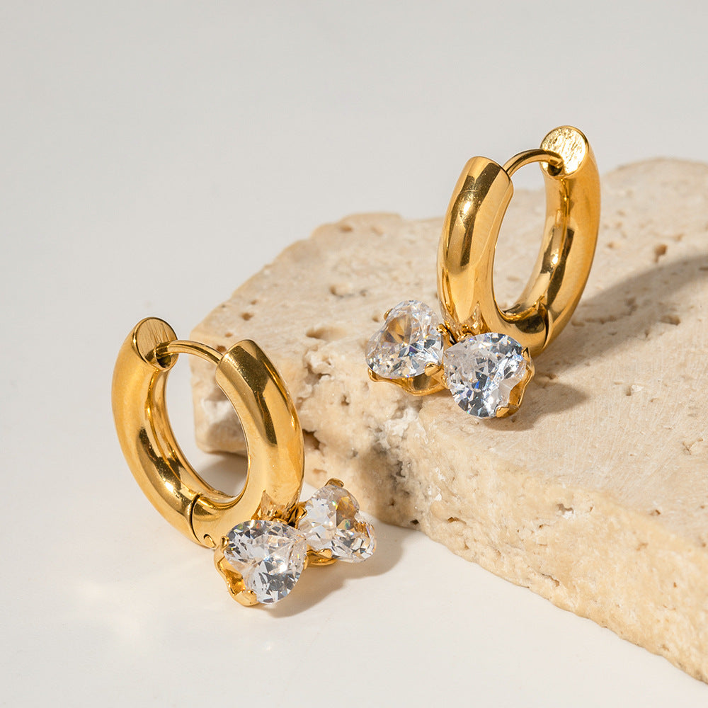 18K Gold Diamond Double Heart Bow Earrings for Women - Argesteel