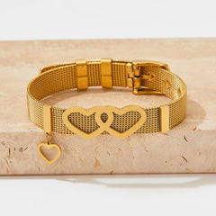 Eternal Bond – 18K Gold Love Bracelet with Strap-Inspired Heart Design