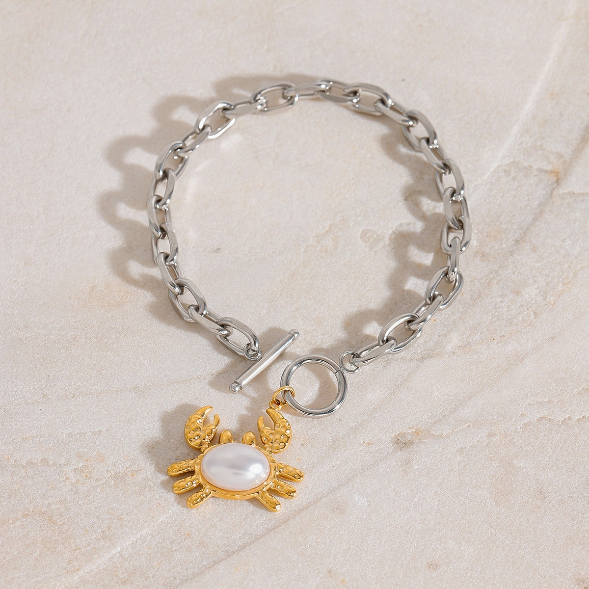 Crab Pearl Set Earrings Necklace Bracelet – 18K Gold Plated Marine | Argesteel