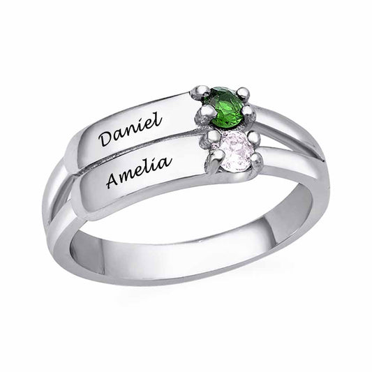 Custom Double Name Birthstone Ring – Personalized - Argesteel
