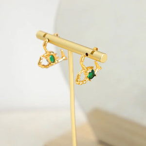 Exquisite Dazzling β 18K Gold Hollow Heart Gemstone Earrings