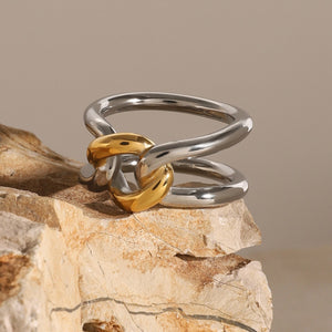 18K Gold Hollow Gold & Silver Contrast Ring - Argesteel