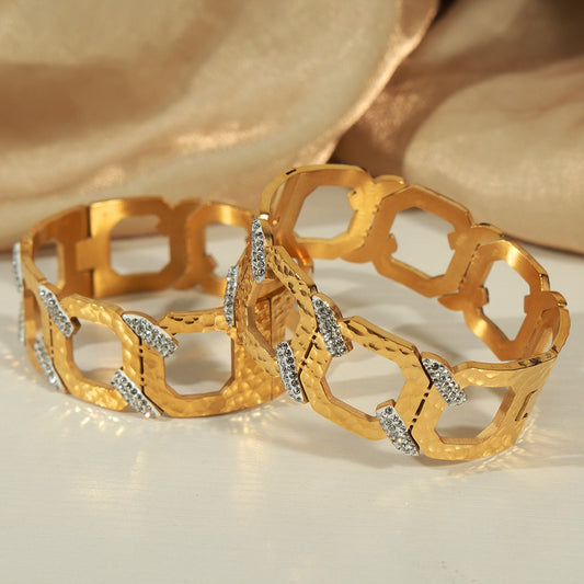 Geometric C-Shaped Zircon Hip-Hop Bracelet for Women - Argesteel