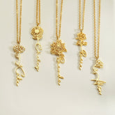 Side profile of silver flower pendant showing engraved personalization