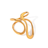 Bold Contour – 18K Gold Trendy Unique Line Design Ring