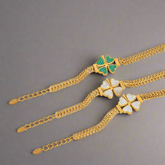 Lucky Bloom – 18K Gold Four-Leaf Clover Gemstone Bracelet
