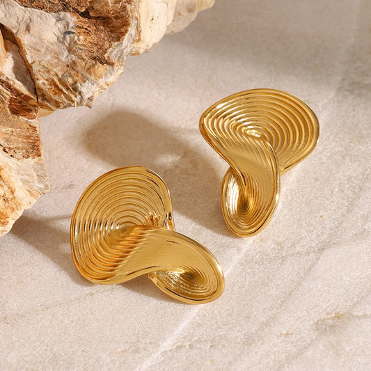 18K Gold Textured Geometric Twisted Earrings for Women - Argesteel