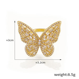 18K Gold Butterfly Zircon Ring for Women - Argesteel