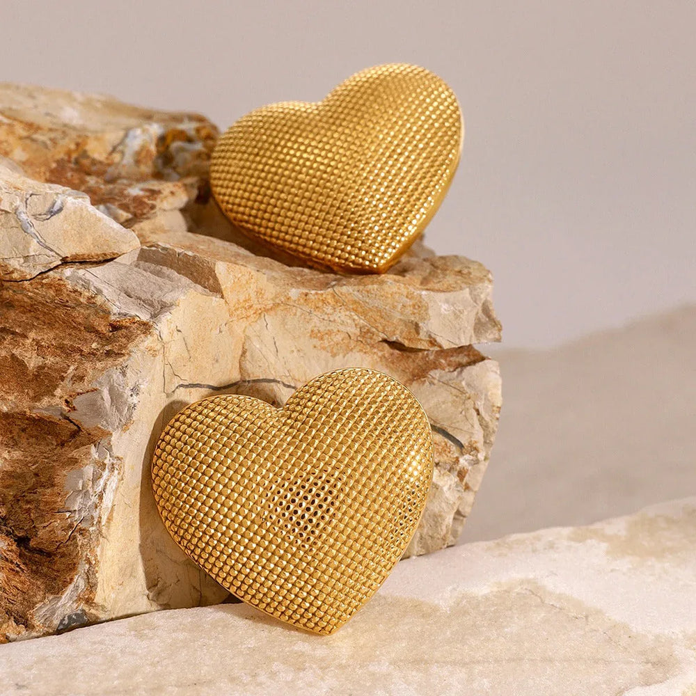Textured Heart – 18K Gold Heart-Shaped Earrings with Artistic Finish