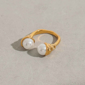 Open Pearl Ring - Elegant 18K Gold Inlaid Modern Minimalist Design