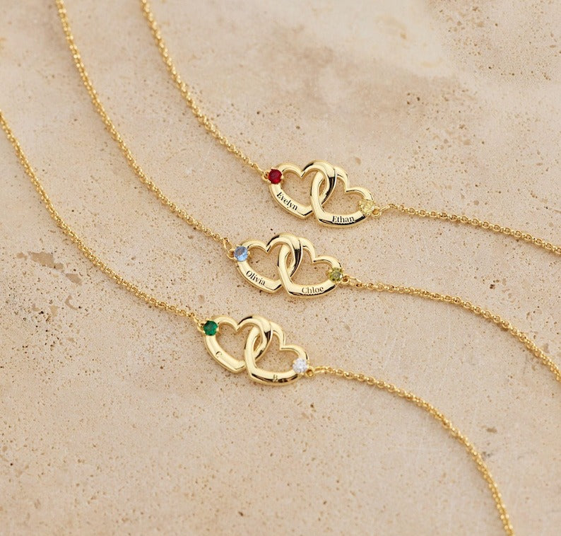 Custom Interlocking Heart Birthstone Bracelet – Personalized - Argesteel