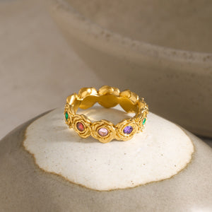 18K Gold Rose Round Gemstone Ring for Women - Argesteel
