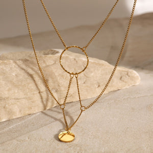 18K Gold Multi-Layer Chain Round Pendant Necklace for Women - Argesteel