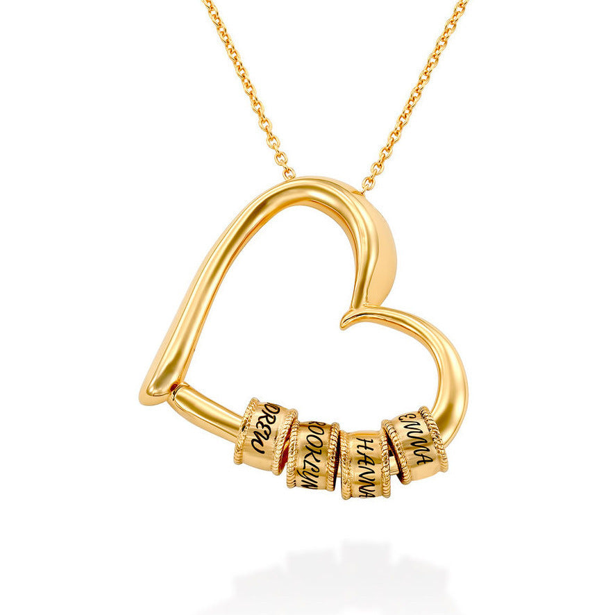 Personalized Heart Pendant Necklace with Engraved Name Beads - Argesteel