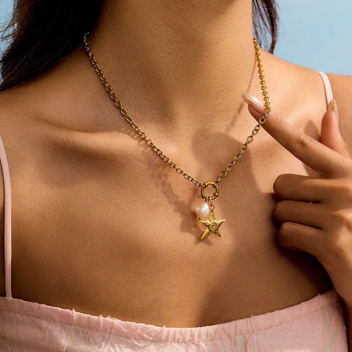 Starfish Pearl Necklace – 18K Gold Plated - Argesteel