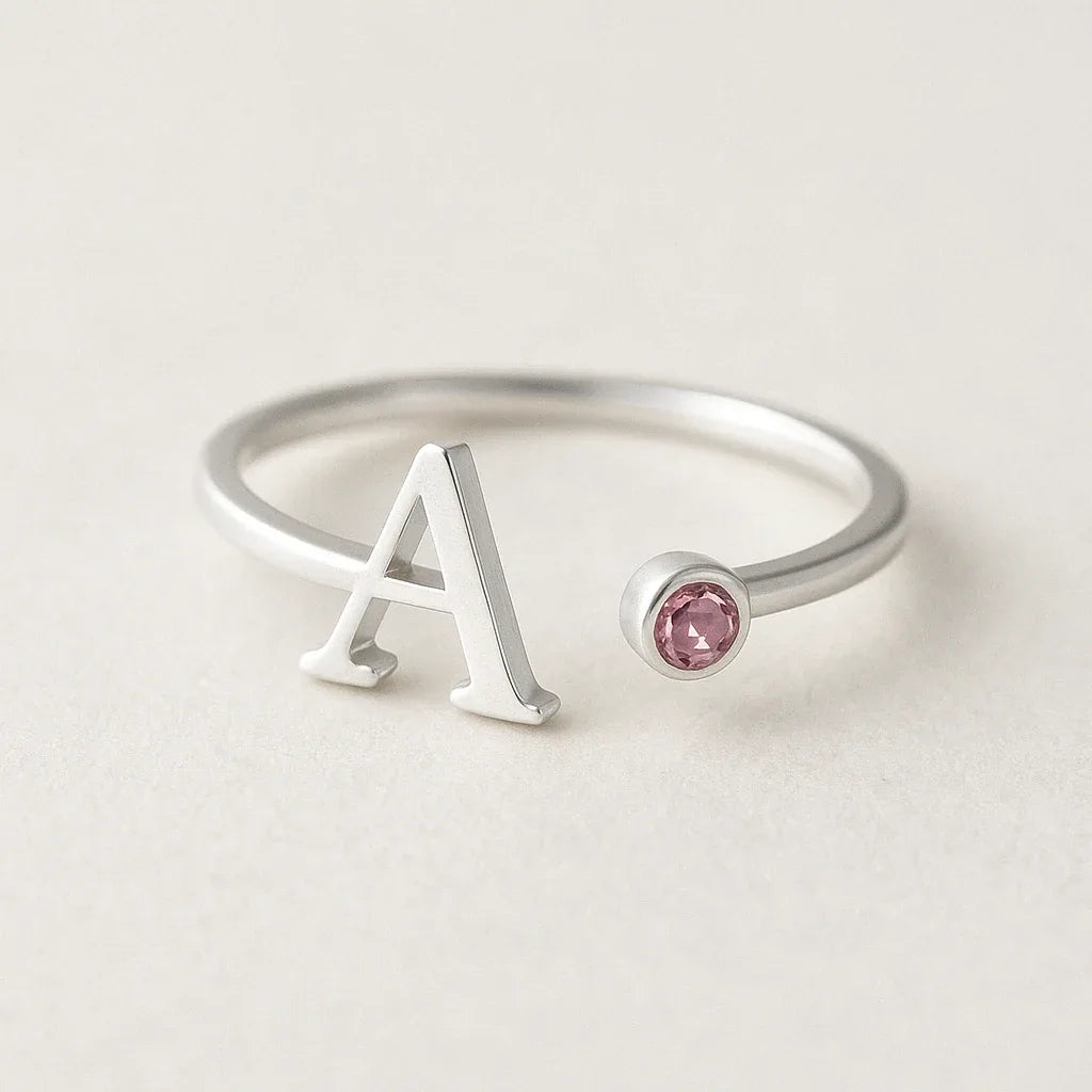 Melinnia Birthstone Ring S925 customizable letter design