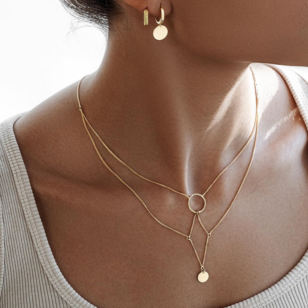 18K Gold Multi-Layer Chain Round Pendant Necklace for Women - Argesteel