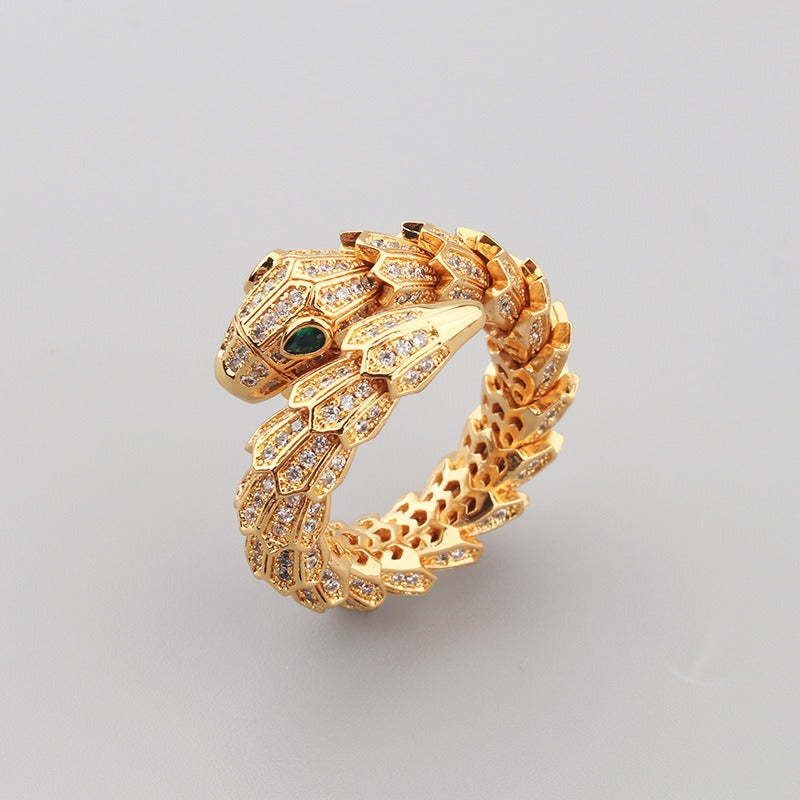 18K Gold Snake Gemstone Open Ring for Women - Argesteel
