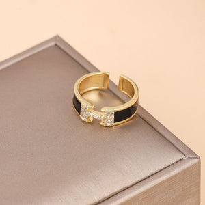 H Letter Drip Oil Open Ring for Women - Argesteel