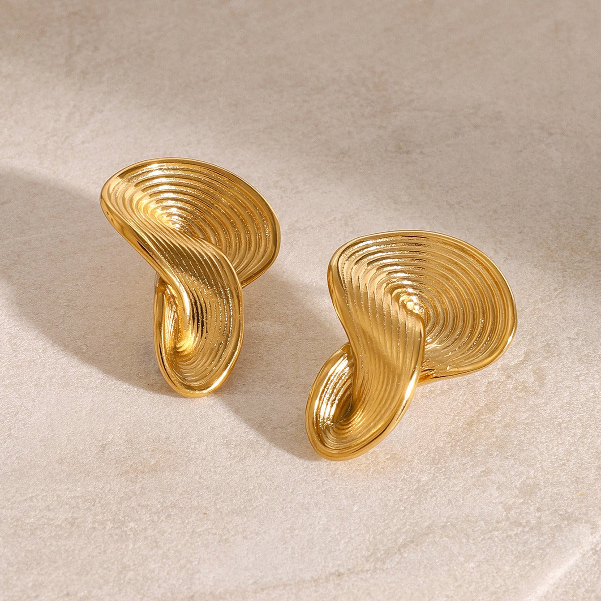 18K Gold Textured Geometric Twisted Earrings for Women - Argesteel