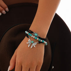 Layered cactus bracelet set in S925 silver boho style
