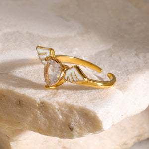 18K Gold Angel Wings Heart Gemstone Ring for Women - Argesteel