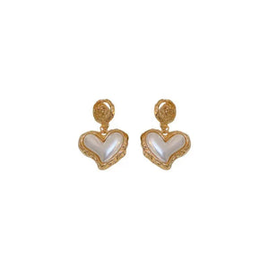 Amour Bloom Gold Heart Flower Earrings - 18K Gold Heart & Flower Pearl Design - Argesteel