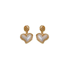 Amour Bloom Gold Heart Flower Earrings - 18K Gold Heart & Flower Pearl Design - Argesteel