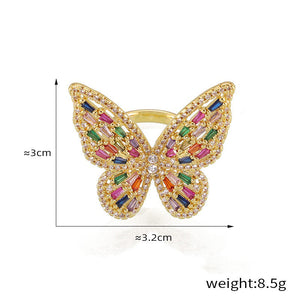 18K Gold Butterfly Zircon Ring for Women - Argesteel