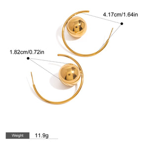 18K Gold C-Shaped Lines Round Ball Earrings for Women - Argesteel