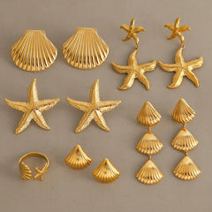 Marine-inspired starfish earrings in gold light luxury style