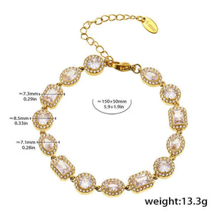 Geometric Gemstone Bracelet - Elegant 18K Gold with Zircon Diamond Design