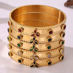 Trèfle Éclat Bracelet - Exquisite 18K Gold Gemstone Bracelet with Trefoil & Floral Design
