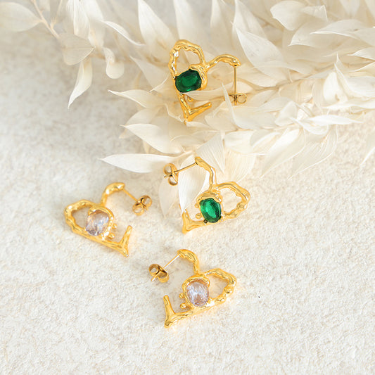Hollow Heart Gemstone Earrings for Women - Argesteel