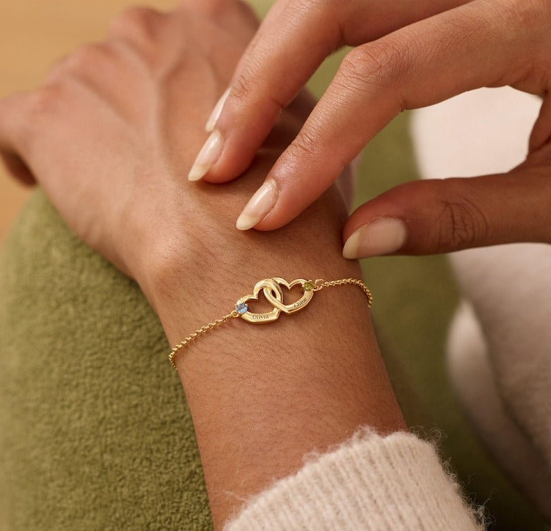 Custom Interlocking Heart Birthstone Bracelet – Personalized - Argesteel