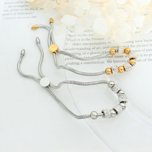 18K Gold Round Beads Cylindrical Diamond Bracelet for Women - Argesteel