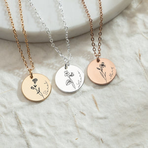 S925 Silver Birthday Flower Customizable Name Necklace for Women - Argesteel
