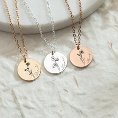 S925 silver birthday flower necklace with customizable name engraving