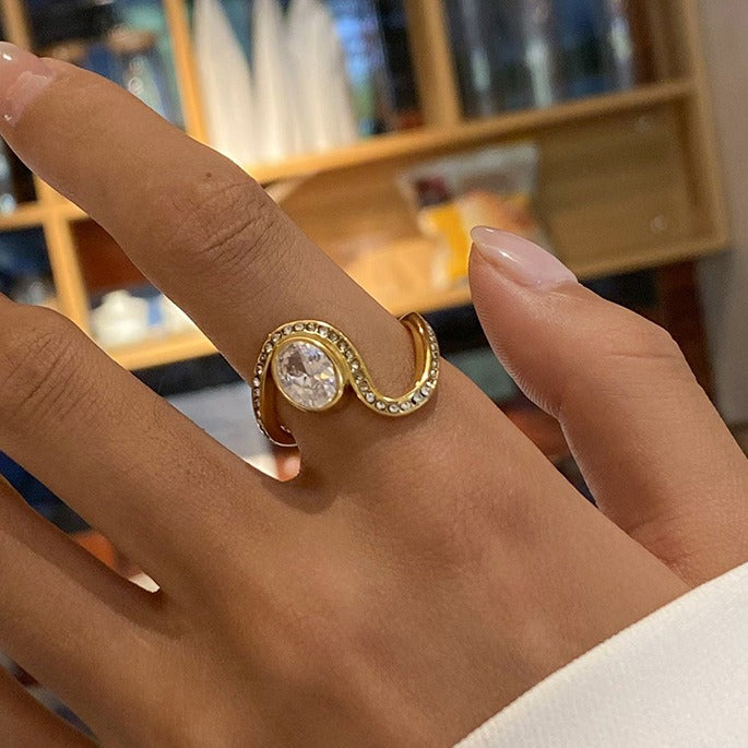 18K Gold Geometric Gemstone Ring for Women - Argesteel