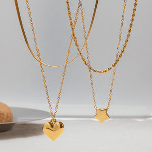 Double Chain Heart Star Necklace – 18K Gold Plated Simple | Argesteel