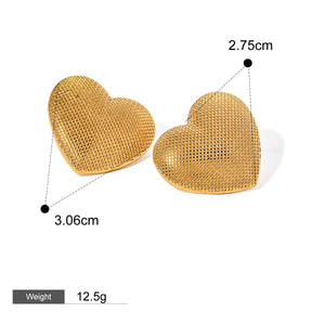 18K Gold Textured Heart Earrings for Women - Argesteel
