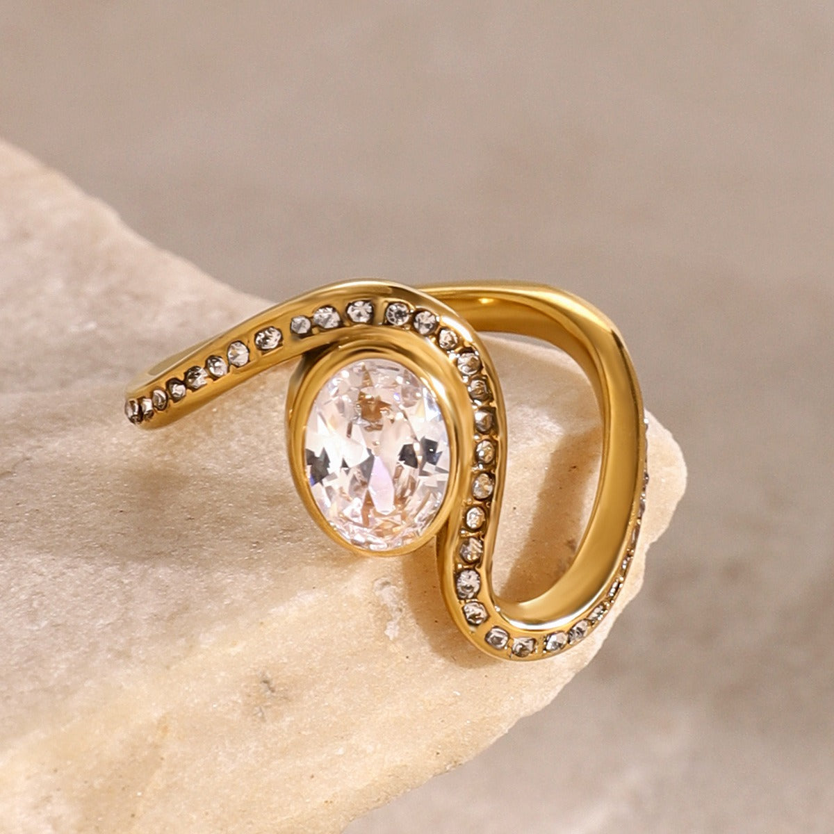 18K Gold Geometric Gemstone Ring for Women - Argesteel
