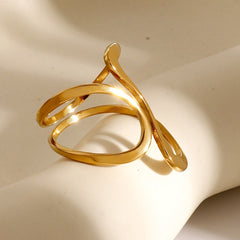 Bold Contour – 18K Gold Trendy Unique Line Design Ring