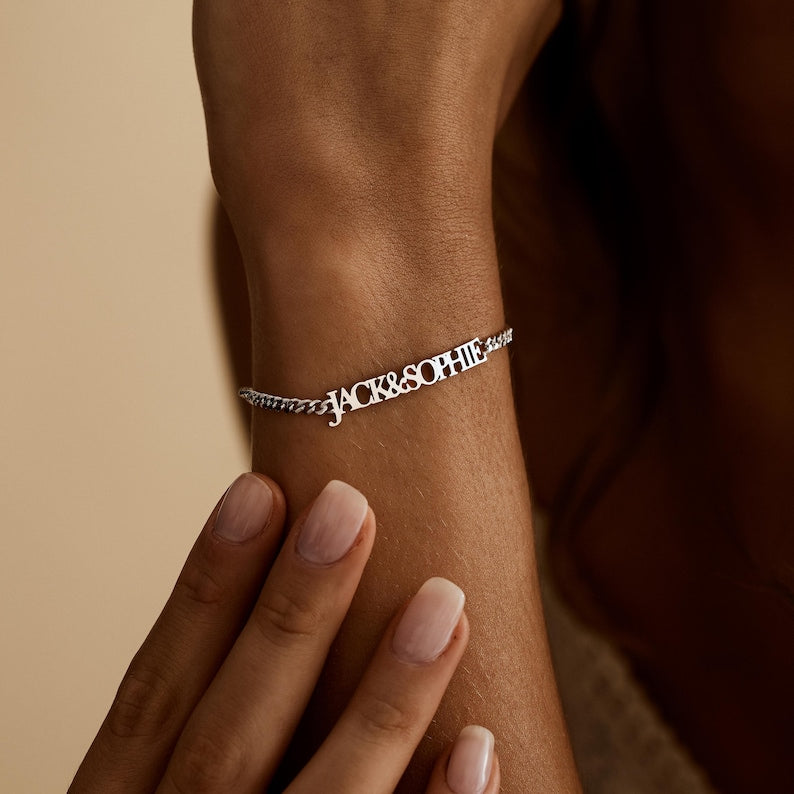 Customized Double Nameplate Name Bracelet for Women - Argesteel