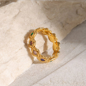 18K Gold Rose Round Gemstone Ring for Women - Argesteel