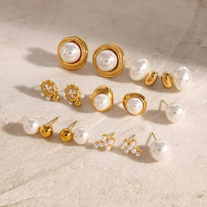 Modern Muse β 18K Gold Geometric Earrings with Inlaid Pearl